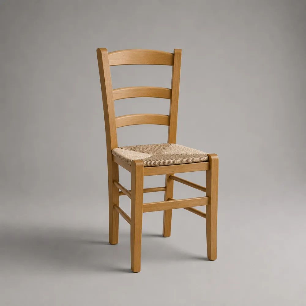 Esszimmerstuhl aus massivem Buchenholz mit Papiergeflechtsitz, Natur/Beige, 42 × 45 × 92 cm
