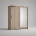 Kleiderschrank mit 2 Schiebetüren und Spiegel aus melaminbeschichteter Spanplatte, Eiche natur, 160 × 60 × 200 cm