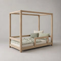 Kinderhausbett aus massivem Kiefernholz mit Lattenrost und Rausfallschutz, Natur, Liegefläche 90 × 200 cm