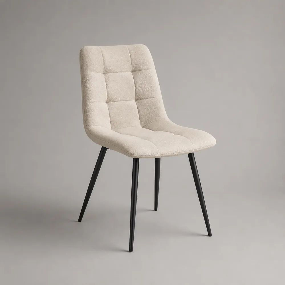 Gepolsterter Esszimmerstuhl mit Stoffbezug und Stahlbeinen, Creme/Schwarz, 48 × 58 × 84 cm