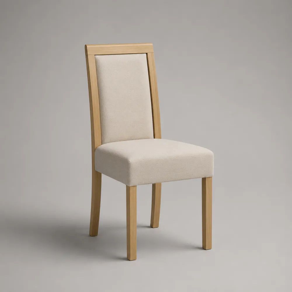 Gepolsterter Esszimmerstuhl aus massivem Gummibaumholz, Natur/Cremeweiß, 46 × 55 × 96 cm