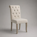 Gepolsterter Esszimmerstuhl mit Knopfheftung, Stoffbezug und Holzgestell, Beige/Graubraun, 50 × 60 × 100 cm