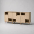 Sideboard 2er-Set aus Holz mit 6 Türen und 6 offenen Fächern, Naturbeige, je 90 × 40 × 90 cm