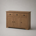 Sideboard aus massivem Kiefernholz mit 3 Türen und 3 Schubladen, Braun/Schwarz, 135 × 43 × 100 cm