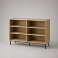 Rechteckiges Sideboard aus Holz und Metall mit 6 offenen Fächern, Eichefarben/Schwarz, 120 × 35 × 90 cm