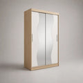 Schwebetürenschrank aus Holz mit Spiegel, Eichefarben/Weiß/Silber, 120 × 60 × 200 cm