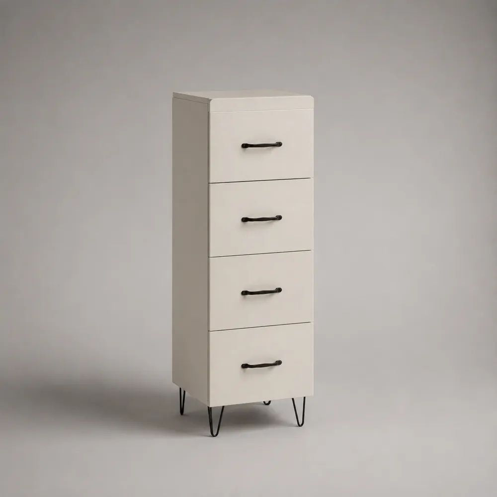 Schmale Schubladenkommode aus MDF und Spanplatte mit 4 Schubladen, Weiß/Schwarz, 40 × 35 × 110 cm