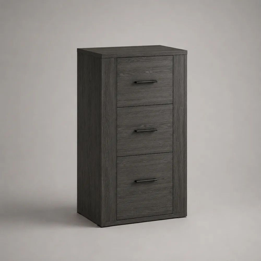 Schubladenkommode aus Holz mit 3 Schubladen, Dunkelgrau/Schwarz, 60 × 40 × 120 cm