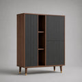 Highboard mit Lamellenfront aus Spanplatte und MDF, Walnussbraun/Anthrazit, 120 × 40 × 160 cm