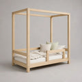 Kinderhausbett aus Holz mit Rausfallschutz und Lattenrost, Natur, Liegefläche 90 x 200 cm, Gesamtmaß 209 x 99 x 180 cm