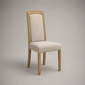 Esszimmerstuhl mit hoher Rückenlehne aus massiver Eiche und Stoffbezug, Natur/Beige, 46 × 56 × 98 cm