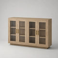 Sideboard mit 4 Glastüren aus MDF mit Eichenfurnier und Riffelglas, Natur/Gold, 180 × 40 × 90 cm