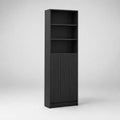Hochschrank aus Holz mit 3 offenen Fächern und 2 Türen, Schwarz, 60 × 35 × 180 cm