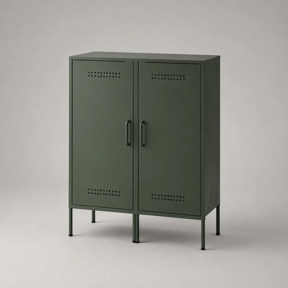Sideboard-Metallschrank mit 2 Türen, Dunkelgrün, 100 × 40 × 120 cm